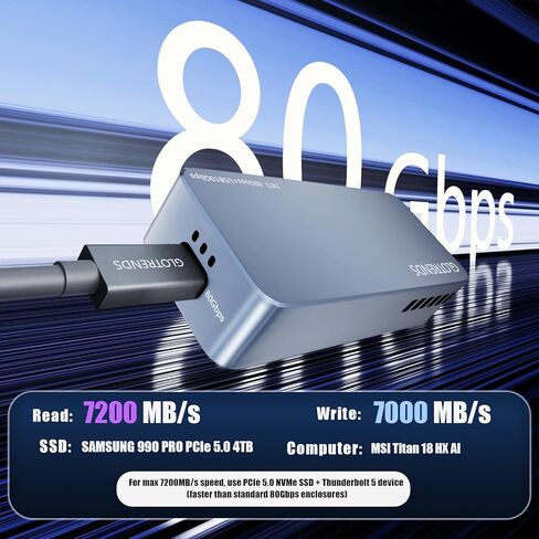 GLOTRENDS EM6002 80Gbps M.2 NVMe SSD Enclosure, Compatible with Thunderbolt 5/4/3/USB4 V2 and USB 3.2(10Gbps)/3.1/3.0/2.0, Up to 7,000 MB/s, Support 8TB SSD, JHL9480 B2 Controller in Kuwait