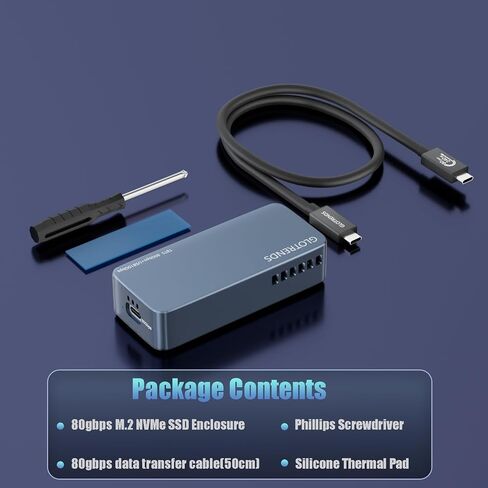 GLOTRENDS EM6002 80Gbps M.2 NVMe SSD Enclosure, Compatible with Thunderbolt 5/4/3/USB4 V2 and USB 3.2(10Gbps)/3.1/3.0/2.0, Up to 7,000 MB/s, Support 8TB SSD, JHL9480 B2 Controller in Kuwait