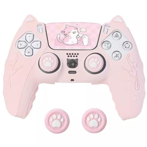 Defsedar Adorable Cat Paw for PS5 Controller Skins، غطاء واقٍ من السيليكون الوردي مع غطاءين لمقبض Cat Paw، جلد ناعم مضاد للانزلاق متوافق مع وحدة تحكم PlayStation 5 in Kuwait