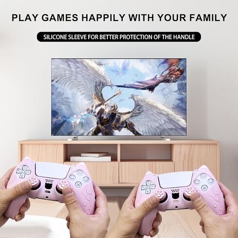 Defsedar Adorable Cat Paw for PS5 Controller Skins، غطاء واقٍ من السيليكون الوردي مع غطاءين لمقبض Cat Paw، جلد ناعم مضاد للانزلاق متوافق مع وحدة تحكم PlayStation 5 in Kuwait