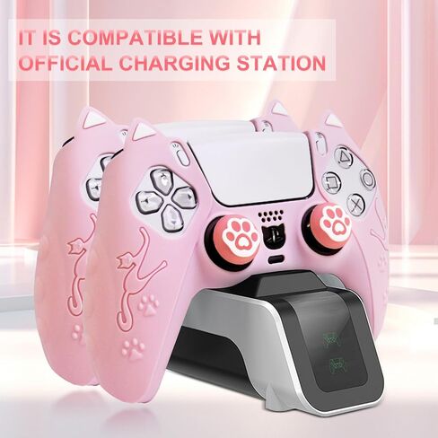 Defsedar Adorable Cat Paw for PS5 Controller Skins، غطاء واقٍ من السيليكون الوردي مع غطاءين لمقبض Cat Paw، جلد ناعم مضاد للانزلاق متوافق مع وحدة تحكم PlayStation 5 in Kuwait