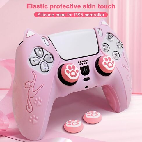 Defsedar Adorable Cat Paw for PS5 Controller Skins، غطاء واقٍ من السيليكون الوردي مع غطاءين لمقبض Cat Paw، جلد ناعم مضاد للانزلاق متوافق مع وحدة تحكم PlayStation 5 in Kuwait