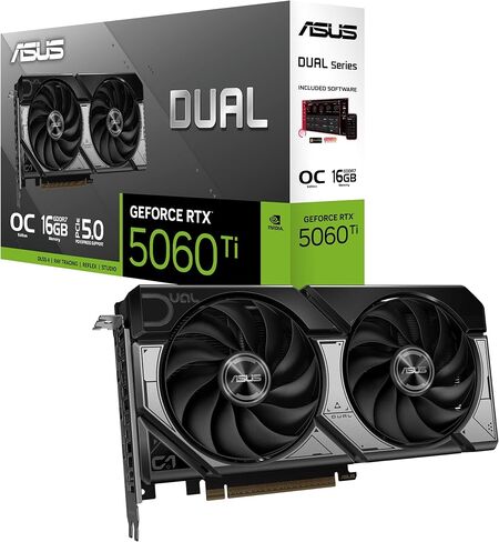 ASUS Dual GeForce RTX 5060 Ti 16GB GDDR7 OC Edition (PCIe 5.0، 16GB GDDR7، DLSS 4، HDMI 2.1b، DisplayPort 2.1b، تصميم 2.5 فتحة، تصميم مروحة Axial-Tech، تقنية 0dB) in Kuwait