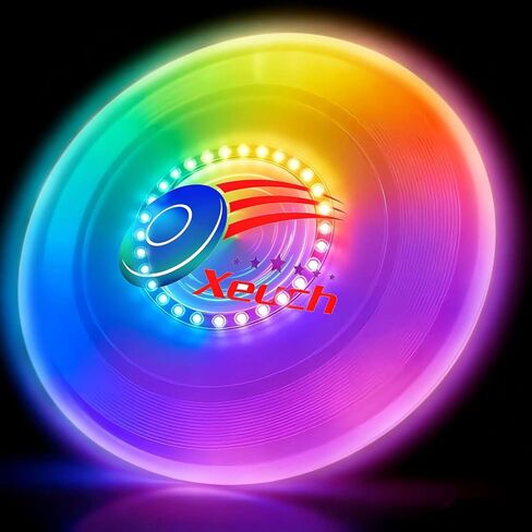 Xeuch Light Up Flying Disc 2 Pack, 175g, 16 Lighting Modes, 4 Brightness, 600mAh Rechargeable Battery, Built-in Timer and Sensor for Beach Camping Outdoor Games, Gift for Kids/Teens/Adults in Saudi Arabia