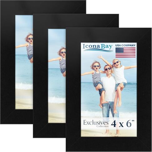 Icona Bay 4x6 Picture Frames (Black, 3 Pack), Sturdy Wood Composite Photo Frames 4 x 6, Sleek Design, Table Top or Wall Mount, Exclusives Collection in Saudi Arabia