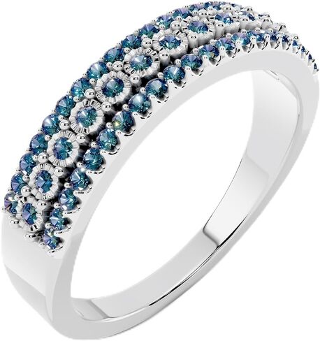 مجموعة Dazzlingrock 0.32 قيراط (ctw) خاتم زفاف أنيق قابل للتكديس من الألماس الدائري نصف الأبدي للنساء 1/3 قيراط | 925 فضة استرلينية in Saudi Arabia