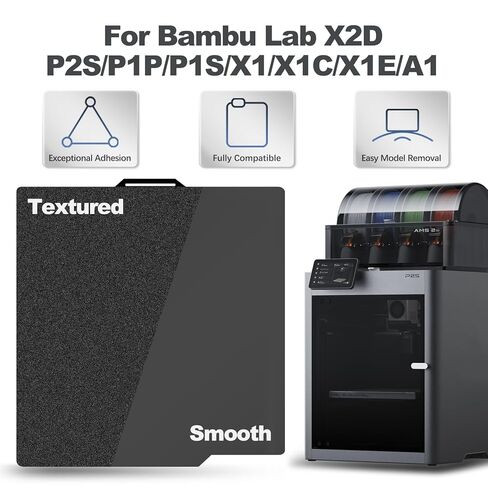 لوحة بناء PEI سوداء مزدوجة الجوانب لمختبر Bambu P2S/X1/X1C/X1E/P1P/P1S/A1، لوحة فولاذية زنبركية PEI ناعمة + مزخرفة PEI منصة مرنة 257 × 257 مم لطابعات Bambu Labs ثلاثية الأبعاد in Kuwait