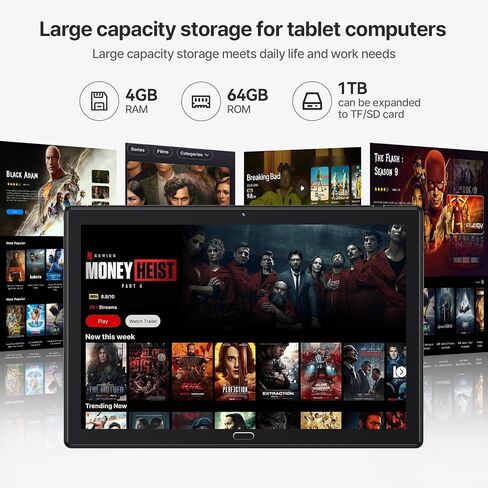 ANTEMPER 10.1 بوصة - تابلت أندرويد 1280 * 800 IPS 1 تيرابايت توسيع واي فاي 18 ميجابكسل معالج ثماني النواة. GPS.أجهزة لوحية - أسود مع لوحة مفاتيح، ماوس، طبقة حماية، حافظة in Kuwait