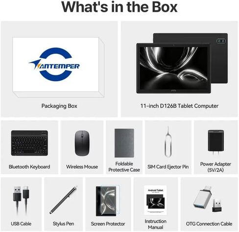 ANTEMPER 10.1 Inch-Android Tablet 1280 * 800 IPS 1TB Expandion WiFi 18MP Dual Camera Octa-core Processor.GPS.Tablets-Black with Keyboard,Mouse,Protective Film,Case in Saudi Arabia