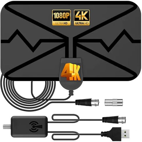 هوائي تلفزيون رقمي 4K، نطاق HD مضخم طويل 250+ ميل، كابل محوري معزز للإشارة، يدعم هوائي 4K 1080p HD للتلفزيون الذكي الداخلي HDTV in Kuwait
