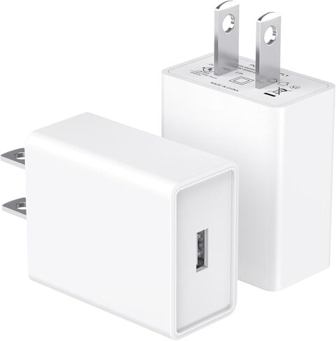 قابس كتلة شاحن حائط USB، 2 حزمة محول طاقة تيار متردد 5 فولت 2 أمبير، مكعب شحن سريع معتمد من UL للاستخدام المنزلي أثناء السفر لهاتف iPhone 11/12/13/14/15/16/17 Pro/Pro Max/Plus، XS/XR/X، سلسلة ساعات 8/7 اللوحية، كيندل in Kuwait