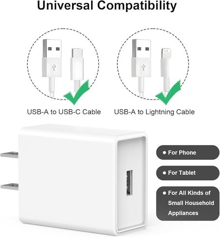 قابس كتلة شاحن حائط USB، 2 حزمة محول طاقة تيار متردد 5 فولت 2 أمبير، مكعب شحن سريع معتمد من UL للاستخدام المنزلي أثناء السفر لهاتف iPhone 11/12/13/14/15/16/17 Pro/Pro Max/Plus، XS/XR/X، سلسلة ساعات 8/7 اللوحية، كيندل in Kuwait