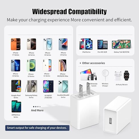 قابس كتلة شاحن حائط USB، 2 حزمة محول طاقة تيار متردد 5 فولت 2 أمبير، مكعب شحن سريع معتمد من UL للاستخدام المنزلي أثناء السفر لهاتف iPhone 11/12/13/14/15/16/17 Pro/Pro Max/Plus، XS/XR/X، سلسلة ساعات 8/7 اللوحية، كيندل in Kuwait