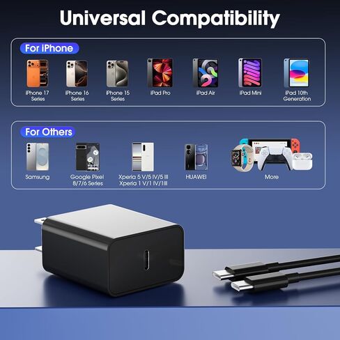 شاحن iPhone 17، وiPhone16 15 شحن سريع 45 وات USB C مع كابل 6FT من النوع C لأجهزة Apple Air/17/17 Plus/17 Pro/17 Pro Max/16/16 Plus/16 Pro/16 Pro Max/15/15Pro Max in Kuwait