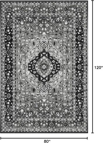Yancorp 5'x7'Boho منطقة البساط لغرفة النوم غير زلة قابل للغسل السجاد خمر غرفة المعيشة عدم تساقط الحصير أرضية داخلية غرفة نوم المطبخ مدخل السجاد مستطيل أسود رمادي in Kuwait
