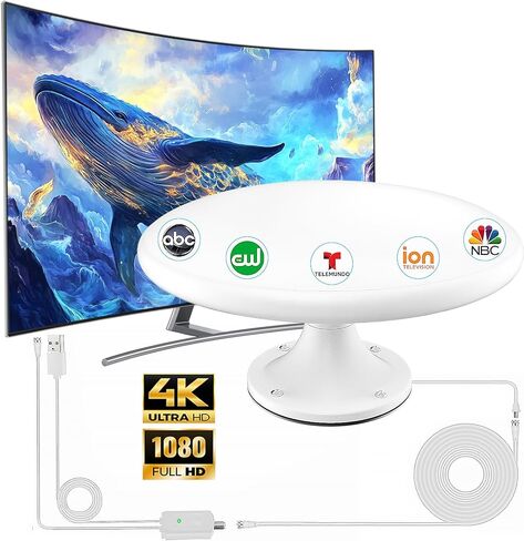 RV Antenna, 360° Omnidirectional RV TV Antenna Long Range, Waterproof Roof Antenna for Camper Motorhome, Amplified HD, 4K 1080P, No Monthly Fee, 32FT Cable(Purewhite) in Kuwait