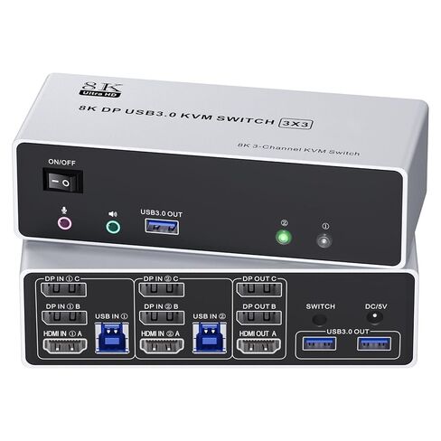USB C KVM Switch 2 شاشات 2 أجهزة كمبيوتر محمولة 4K @ 60 هرتز، شاشات مزدوجة KVM Switch لجهازي كمبيوتر محمول يشاركان شاشتين و4 منافذ USB3.0، مع 87 وات PD، تحتاج برامج التشغيل إلى التثبيت in Kuwait