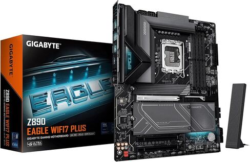 اللوحة الأم GIGABYTE Z890 Eagle WIFI7 Plus Intel LGA 1851 ATX، تدعم Core Ultra (السلسلة 2)، DDR5، 14+1+2 مرحلة طاقة، 4X M.2، PCIe 5.0، USB4، WiFi 7، 2.5 جيجا بايت، EZ-Latch، D5 Bionic Corsa in Kuwait