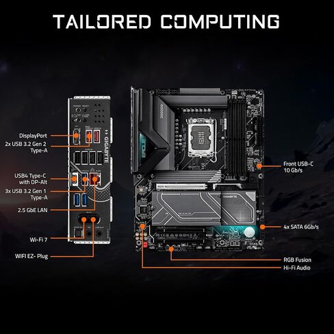 اللوحة الأم GIGABYTE Z890 Eagle WIFI7 Plus Intel LGA 1851 ATX، تدعم Core Ultra (السلسلة 2)، DDR5، 14+1+2 مرحلة طاقة، 4X M.2، PCIe 5.0، USB4، WiFi 7، 2.5 جيجا بايت، EZ-Latch، D5 Bionic Corsa in Kuwait