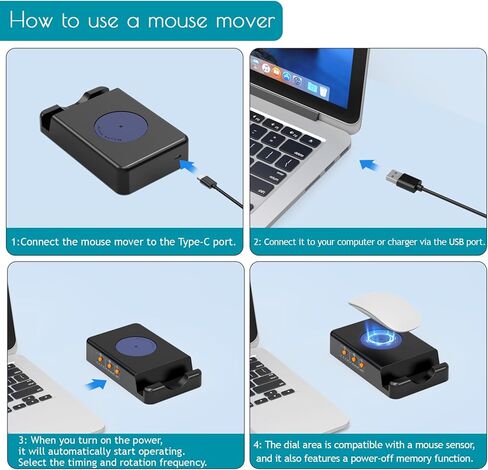 Mouse Jiggler with Adjustable Interval Timer, Driver-Free Mouse Mover Simulating Realistic Mouse Movement to Keep PC Active (Black) in Kuwait