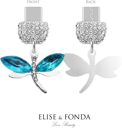 ELISE & FONDA TP536 Type-C منفذ شحن كريستال مضاد للغبار قابس هاتف خلوي صغير على شكل اليعسوب لهواتف iPhone 15/16/Samsung/OnePlus/Xiaomi/oppo Android (أزرق) in Kuwait