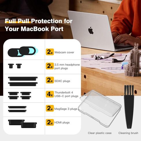 ملحقات DAMMOMKO MacBook Pro M5 - 14 قطعة من سدادات الغبار لجهاز MacBook Pro 14 و16 بوصة M5 M4 M3 M2 M1 Pro/Max، ملحقات أغطية قابس السيليكون وقطعتين من غطاء كاميرا الويب in Kuwait