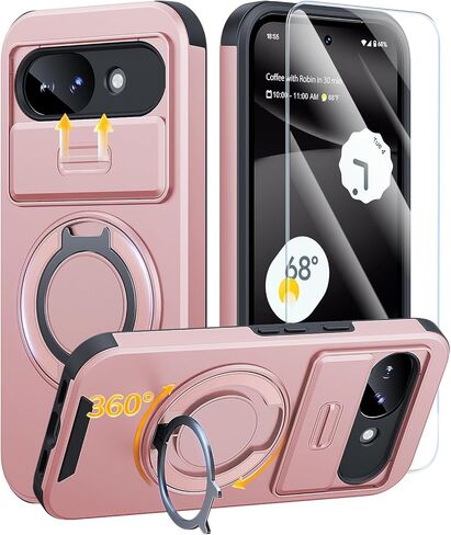 JAME for Google Pixel 10A Case, Ring Holder Stand Kickstand, Slide Camera Cover with Screen Protector, Dual-Layer Shockproof Protective, Magnetic Accessory Friendly Google Pixel 10a Phone Case, Black in Kuwait