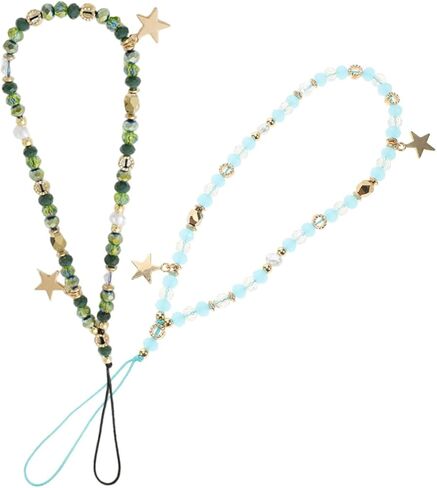 Holibanna 2pcs Beaded Phone Wrist Strap with Star Pendant Lightweight and Reliable Cellphone Charm Lanyard for Wide Compatibility Stylish Mobile Phone and Camera Wristlet in Blue Green in Kuwait