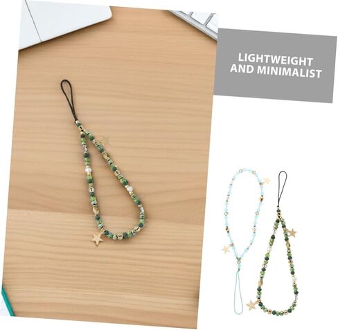 Holibanna 2pcs Beaded Phone Wrist Strap with Star Pendant Lightweight and Reliable Cellphone Charm Lanyard for Wide Compatibility Stylish Mobile Phone and Camera Wristlet in Blue Green in Kuwait