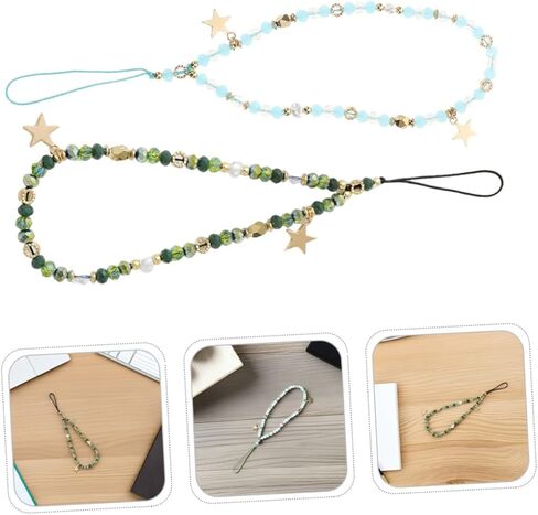 Holibanna 2pcs Beaded Phone Wrist Strap with Star Pendant Lightweight and Reliable Cellphone Charm Lanyard for Wide Compatibility Stylish Mobile Phone and Camera Wristlet in Blue Green in Kuwait