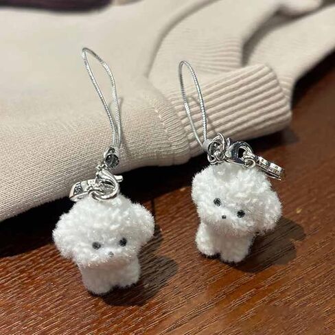1Pc Flocked Resin Dog Puppy Keychain 3D Little Plush Animal Pendant Backpack Car Keyrings Charms Hangs in Kuwait