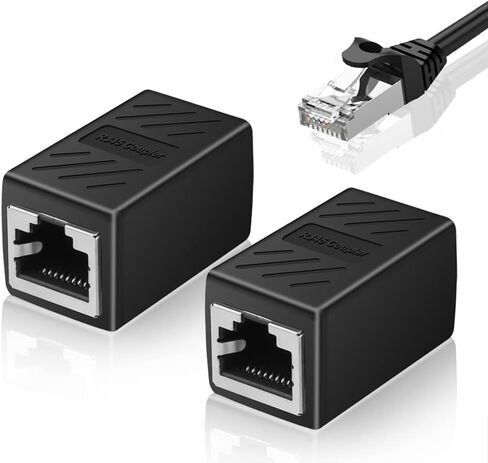 وصلة كابل إيثرنت RJ45 موصل LAN مضمن Cat7/Cat6/Cat5e محول موسع كابل إيثرنت أنثى إلى أنثى، أسود (عبوتان) in Kuwait