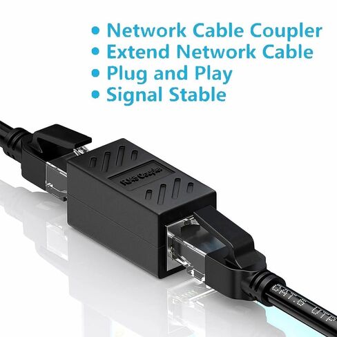 وصلة كابل إيثرنت RJ45 موصل LAN مضمن Cat7/Cat6/Cat5e محول موسع كابل إيثرنت أنثى إلى أنثى، أسود (عبوتان) in Kuwait