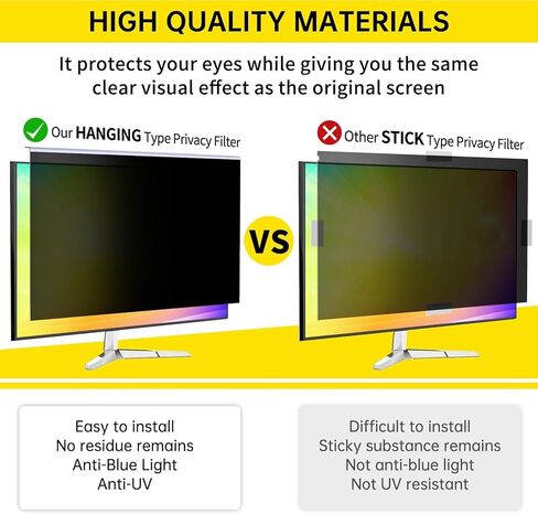 Hanging Privacy Screen Protector for 22" Monitors, Removable & No Installation Required, Effectively Blocks High-Blue Light – (22"-16:9 (19.33"×12.48")) in Kuwait