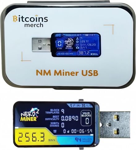 عامل منجم Bitcoins ASIC Crypto Solo Miner | جهاز تعدين Bitcoins SHA-256 بقدرة 250KH/S مع شبكة WiFi 2.4G وشاشة عرض صغيرة واستهلاك منخفض للطاقة USB 1W - مثالي لتعدين اليانصيب المنزلي in Kuwait