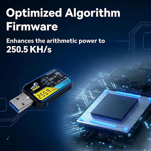 عامل منجم Bitcoins ASIC Crypto Solo Miner | جهاز تعدين Bitcoins SHA-256 بقدرة 250KH/S مع شبكة WiFi 2.4G وشاشة عرض صغيرة واستهلاك منخفض للطاقة USB 1W - مثالي لتعدين اليانصيب المنزلي in Kuwait
