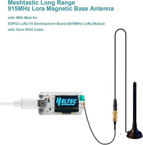 Meshtastic 915MHz LoRa Antenna 5dBi Gain Long Range Magnetic Base with SMA Male for ESP32 LoRa V3&V4 Development Board&915MHz LoRa Module with 10cm IPEX Extension Cable, Not for Car (1pack) in Kuwait