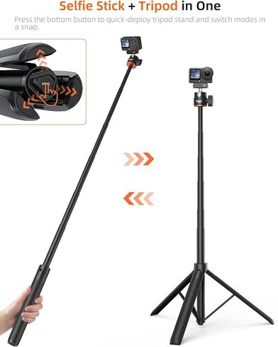 55" Osmo Action 6 Selfie Stick Tripod for DJI Osmo Nano/Action 6, Xtra Atto, 2-in-1 Expandable Hand Grip w Extension Rod & 360° Ball Head, Tall Travel Vlog Floor Stand/Accessories for Video Recording in Kuwait