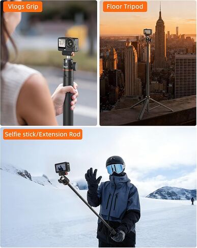 55" Osmo Action 6 Selfie Stick Tripod for DJI Osmo Nano/Action 6, Xtra Atto, 2-in-1 Expandable Hand Grip w Extension Rod & 360° Ball Head, Tall Travel Vlog Floor Stand/Accessories for Video Recording in Kuwait