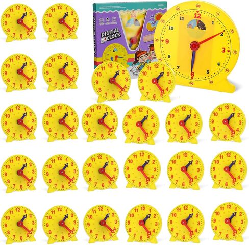 Lenwen 30 Pcs Classroom Clock Kit Includes 1 Pcs Big Student Clock 25 Pcs Mini Geared Clock 24 Hours Learn to Tell Time Clock 4 Pcs Clock Stamp for Kids Learning Teacher Classroom Supplies in Saudi Arabia