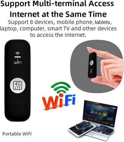 4G USB Mobile Hotspot Router, Portable Wireless Network Device, Support 8 Devices, LTE High - Speed Internet - Compact Design, Easy Setup for Travel and Remote Work SIM Card Required (Black) in Kuwait