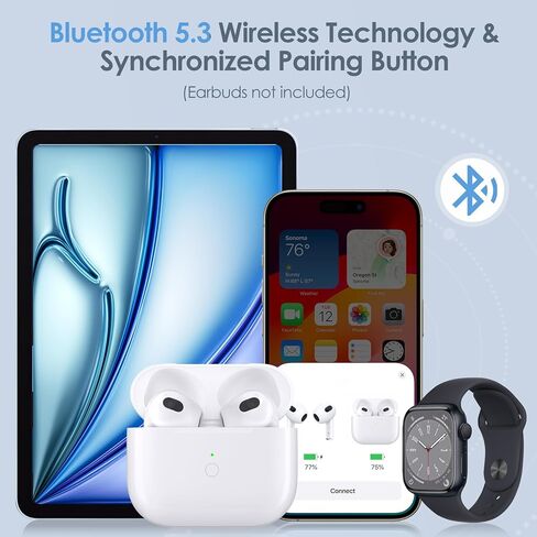 حافظة شحن بديلة متوافقة مع AirPods الجيل الثالث، حافظة شحن لاسلكية بقدرة 600 مللي أمبير في الساعة مع زر مزامنة، شحن سريع لمدة 20 دقيقة، USB-C وشاحن لاسلكي، بدون سماعات أذن in Kuwait