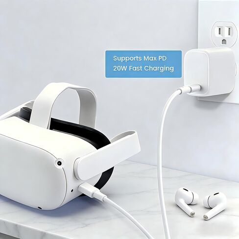لشاحن Oculus Quest 3S 3 2، كابل شحن سريع VR بقدرة 20 وات USB C (مدرج في قائمة ETL) in Kuwait