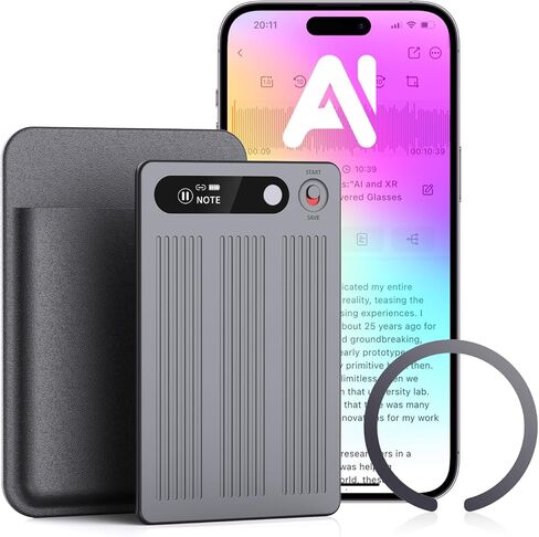 AI Voice Recorder with Transcribe＆Summarize, App Control Audio Recorder Support Al Noise Cancellation Technology with 80+ Languages, Note Taker with 64GB Memory, Audio Device for Meeting, Call, Grey in Kuwait