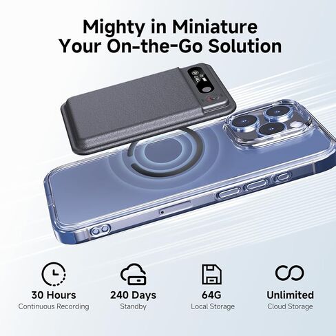 AI Voice Recorder with Transcribe＆Summarize, App Control Audio Recorder Support Al Noise Cancellation Technology with 80+ Languages, Note Taker with 64GB Memory, Audio Device for Meeting, Call, Grey in Kuwait