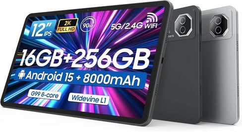 تابلت بشاشة كبيرة 12 بوصة، تابلت Android 15 16 جيجابايت رام 256 جيجابايت روم، شاشة 2K 2000x1200 Incell Widevine L1، أجهزة لوحية للألعاب مع Helio G99 ثماني النواة، 8000 مللي أمبير 18 وات أقراص شحن سريع، دعم الذكاء الاصطناعي، نظام تحديد المواقع العالمي in Kuwait