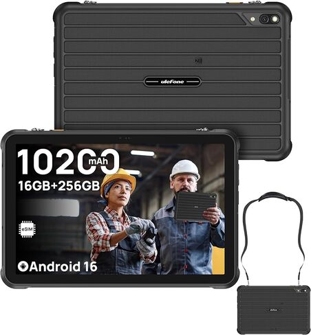 Ulefone Rugking Pad 2 Pro 4G Rugged Tablet(Built-in eSIM), Android 16, 16GB+256GB Octa Core, 10.1" Corning Display, 48MP Rear Camera, 10200mAh, Dock Charging, IP68/69K, NFC, Widevine L1 - Black in Kuwait