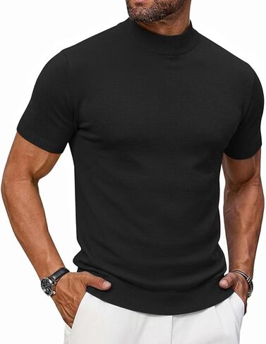 Vssjavun Men's Mock Turtleneck Sweater Short Sleeve Turtle Neck Knit Pullover Sweaters Casual Basic Tee in Saudi Arabia