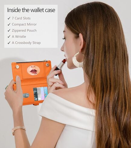 حافظة محفظة Rssviss Crossbody لهاتف iPhone 17 Pro Max 6.9 بوصة، مع مرآة مكياج، حزام معصم، محفظة بسحاب مغناطيسي، حامل بطاقات RFID، حامل بطاقات من جلد البولي يوريثان مقاوم للصدمات، بيج in Kuwait