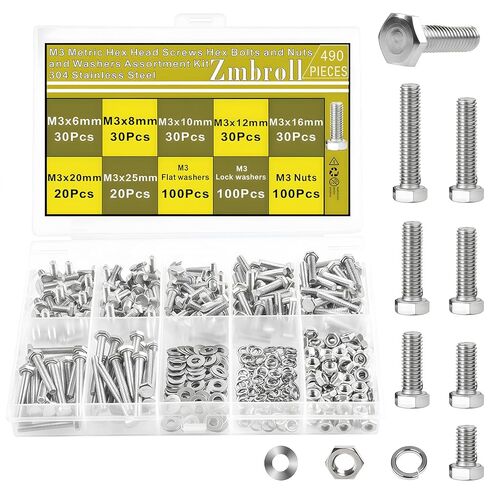 M5 Hex Cap Bolts 275Pcs Metric M5x10/12/16/20/25/30/35/40mm 304 Stainless Steel Screws External Hex Drive Heavy Duty Hexagon Cap Bolts Nuts Flat Lock Washers Assortment Kit in Saudi Arabia